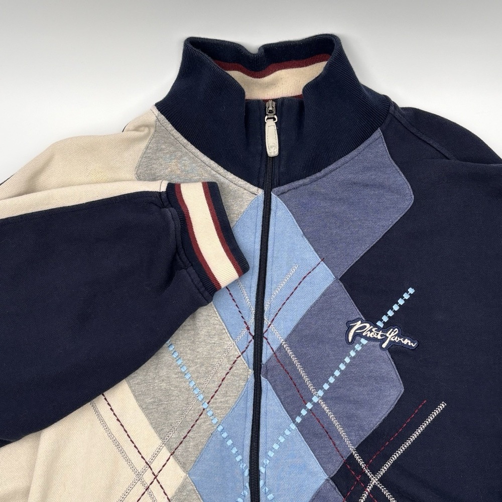 Phat Farm Vintage 90s Argyle Full Zip Sweatshirt Jacket Mens 3XL Hip Hop Blue